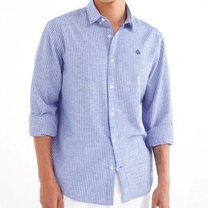 Springfield striped linen button down shirt in blue